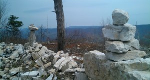 Cairns along the trail on the balding ridge.