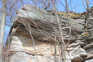The crumbling roof at the first climb. There was obvious signs of recent rock fall and Josh kicked off a small slab during our climb of the face to the left.