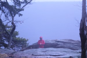 Fog rolls over Peter's Mountain at Table Rock.