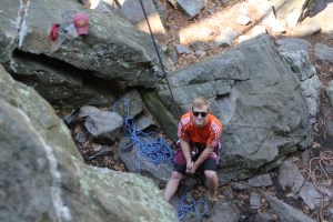 Drew belaying me on Rappel Crack.